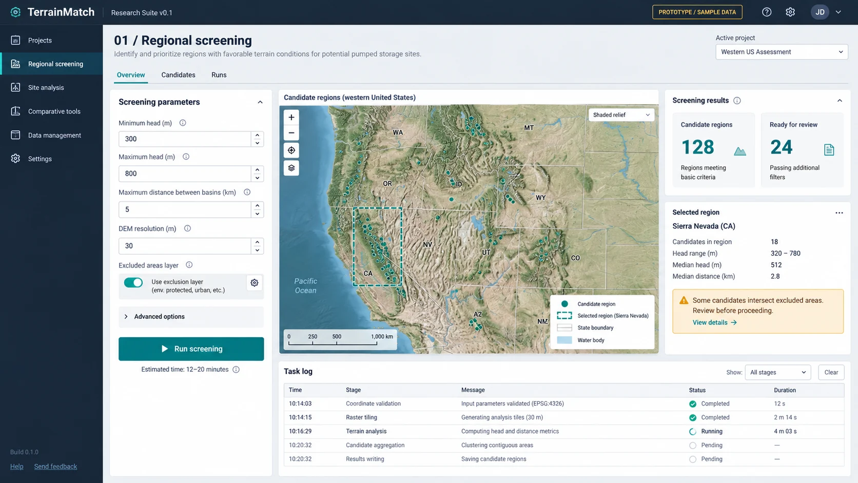 TerrainMatch: AI-generated interface illustration with example data, not a capture of the operational software.
